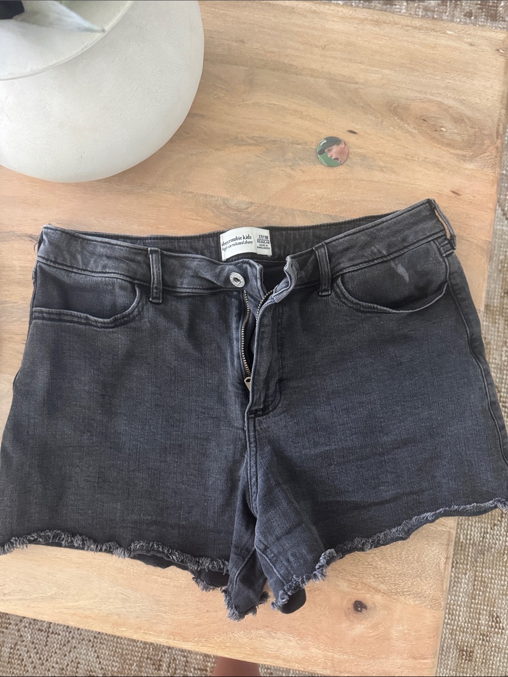 abercrombie kids Black Washed Denim Frayed Hem Shorts